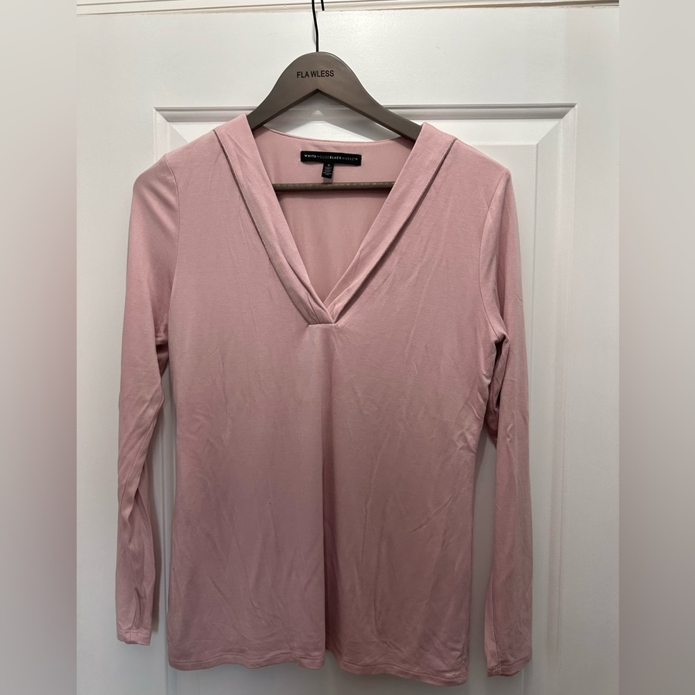 WHITE HOUSE BLACK MARKET Rose Pink V Neck Top